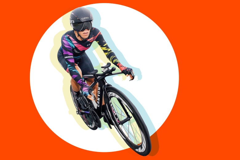 Leah Thorvilson on a bicycle.